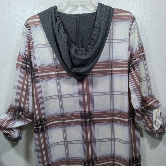 Urban Girl Plaid Button Down Hoodie 1X NWT - Picture 10 of 16